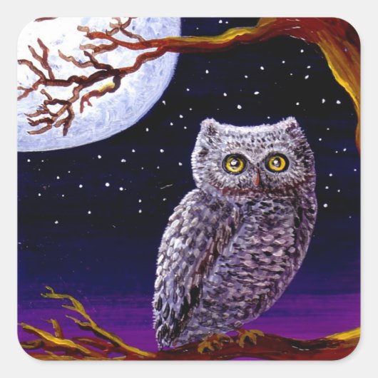 Uil Leuke Grappige Vogelkunst Wildlife Creationart Vierkante Sticker (Voorkant)