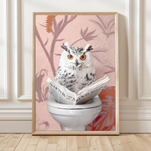 Uil lezend op toilet Print, Badkamer uil print