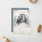 Uil Liefde Rustiek RSVP Notitiekaartje (Voorkant / Achterkant in situ)