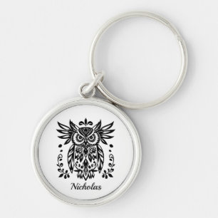 Uil Liefhebbers Rustieke Bossen Zwart Wit Boheems  Sleutelhanger