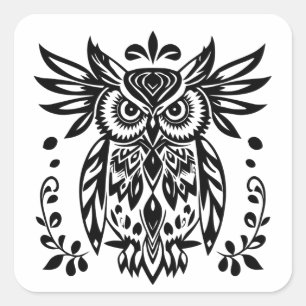 Uil Liefhebbers Rustieke Bossen Zwart Wit Boheems Vierkante Sticker