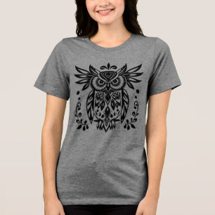 Uil Liefhebbers Rustieke Bossen Zwart Wit Bohemen Tri-Blend Shirt