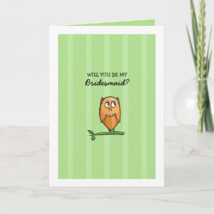 Uil Love Green Be My Bridesmaid Kaart
