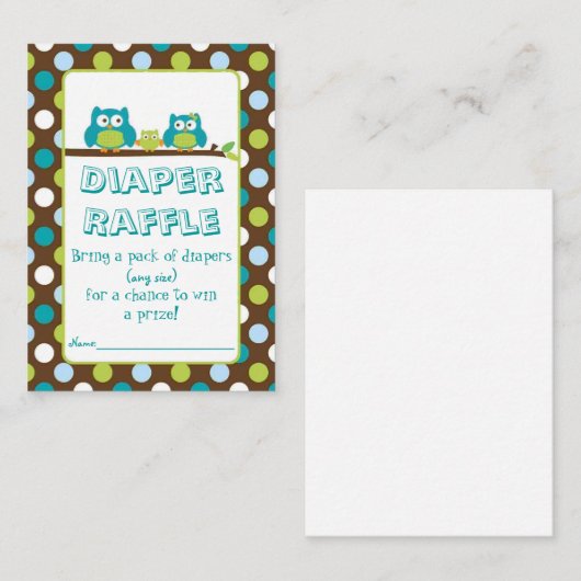 Uil Luier Raffle Kaarten (Voorkant / Achterkant)