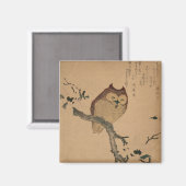 Uil & Magnolia: Japanse Ukiyo-e magneet (Voorkant / Achterkant)