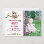 Uil Meisje 1e Verjaardag Uitnodiging 5x7 Fotokaart (Voorkant)