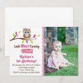 Uil Meisje 1e Verjaardag Uitnodiging 5x7 Fotokaart (Voorkant / Achterkant)