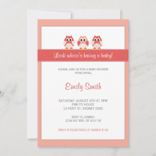 Uil Meisje Baby shower Uitnodiging