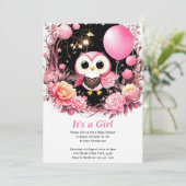 Uil Meisje Baby shower Uitnodiging (Staand voorkant)