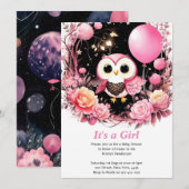 Uil Meisje Baby shower Uitnodiging (Voorkant / Achterkant)