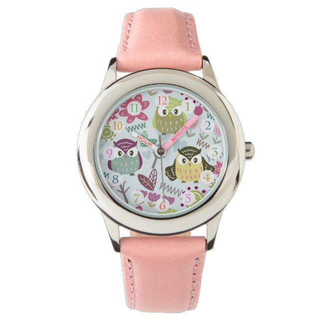 Uil Meisje Blauw Horloge (Voorkant)