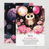 Uil meisje eerste verjaardag uitnodiging (Voorkant / Achterkant)