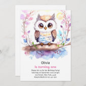 Uil meisje eerste verjaardag uitnodiging (Voorkant / Achterkant)