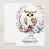 Uil meisje eerste verjaardag uitnodiging (Voorkant / Achterkant)