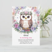 Uil meisje eerste verjaardag uitnodiging (Staand voorkant)