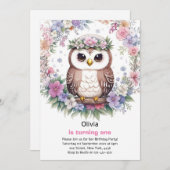 Uil meisje eerste verjaardag uitnodiging (Voorkant / Achterkant)