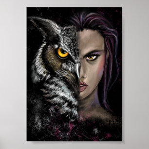 Uil Meisje - Emotie Collectie Poster - Schilderij