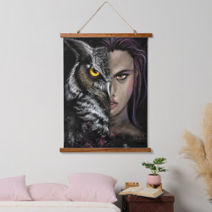 Uil Meisje - Emotiebord - Schilderij Hangend Wandkleed