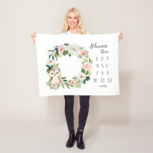Uil Meisje Milestone Deken, Uil Maandelijks Baby B Fleece Deken