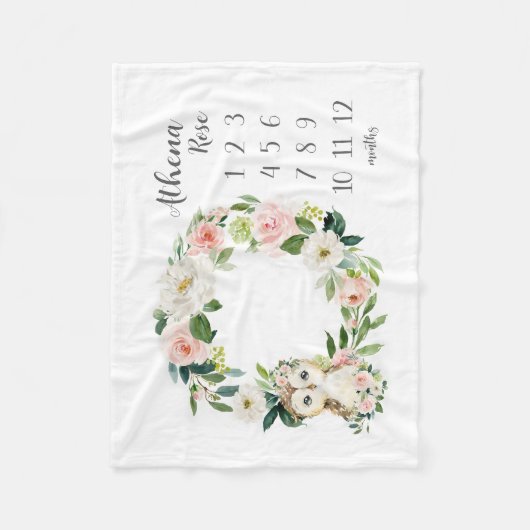 Uil Meisje Milestone Deken, Uil Maandelijks Baby B Fleece Deken (Voorkant)