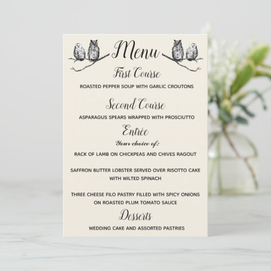 Uil Menu met Landelijke Uitstraling Kaart (Staand voorkant)