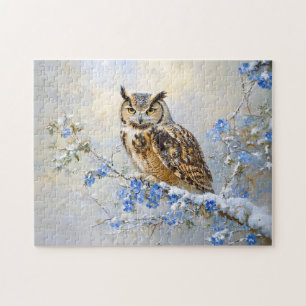 Uil met blauwe bloemen schilderen legpuzzel