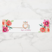 Uil met bloemen Verjaardag Waterfles Etiket (Enkel label)