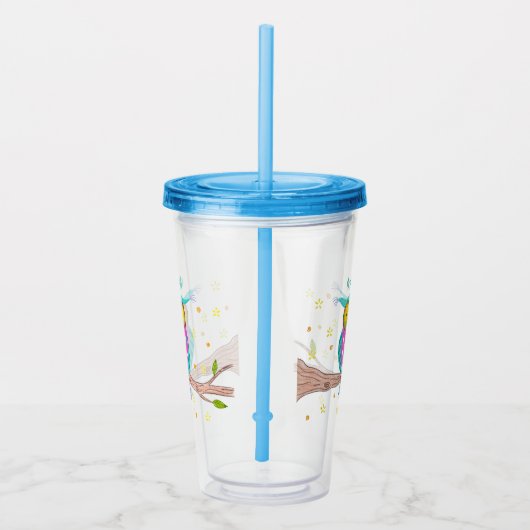 Uil met bloemrijke ogen gepersonaliseerde leraar t acryl drinkbeker (Rechts)