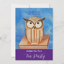Uil met boeken - Tea Party uitnodiging