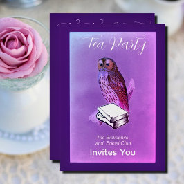 uil met boeken - theepartijuitnodiging kaart