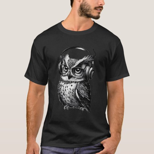 Uil met bril en hoofdtelefoon Uil Lover T-shirt (Voorkant)