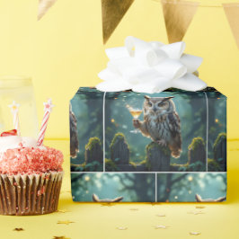 Uil met een cocktail in een mystiek bos cadeaupapier