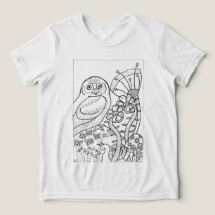 Uil met fantasiebloemen om te kleuren Tri-Blend shirt