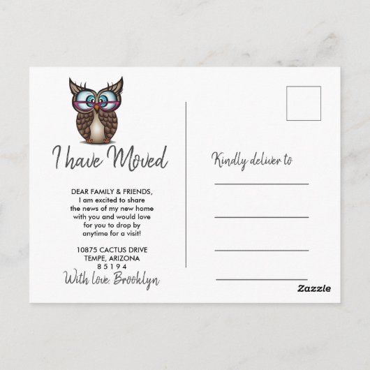 Uil met grote ogen Bewegende aankondiging Briefkaart (Achterkant)