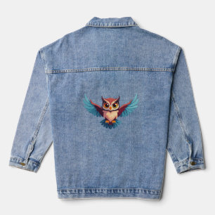 uil met grote ogen denim jacket