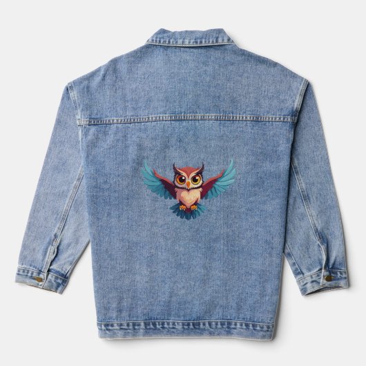 uil met grote ogen denim jacket (Achterkant)