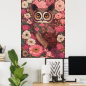 Uil met grote ogen voor bloemen #3 poster (Thuiskantoor)