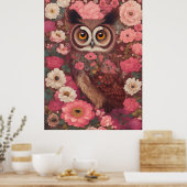 Uil met grote ogen voor bloemen #3 poster (Keuken)