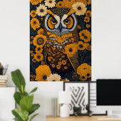 Uil met grote ogen voor de bloemen #2 poster (Thuiskantoor)
