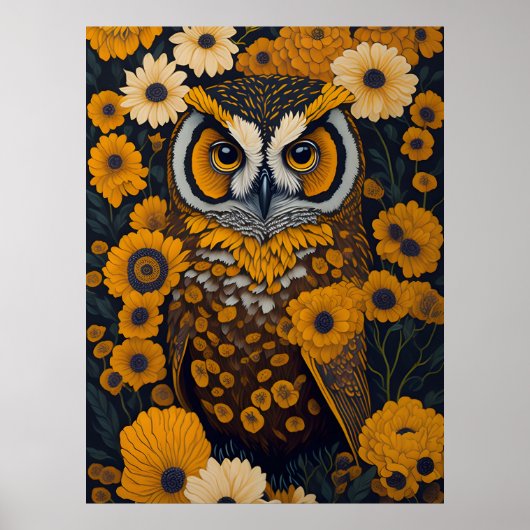 Uil met grote ogen voor de bloemen #2 poster (Voorkant)