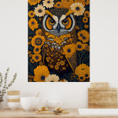Uil met grote ogen voor de bloemen #2 poster (Keuken)