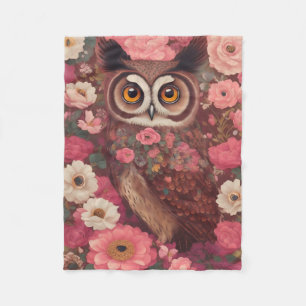 Uil met grote ogen voor de bloemen #3 fleece deken