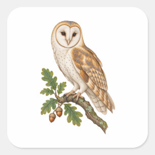 Uil met hartvormig gezicht tussen gouden eikenloof vierkante sticker