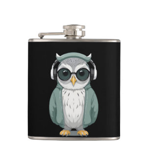 Uil met hoodie Grappig Cool Animal Character Art Heupfles