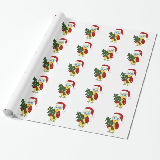 Uil met kerstboom cadeaupapier (Uitgerold)