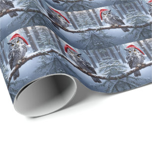 Uil met kerstmuts cadeaupapier