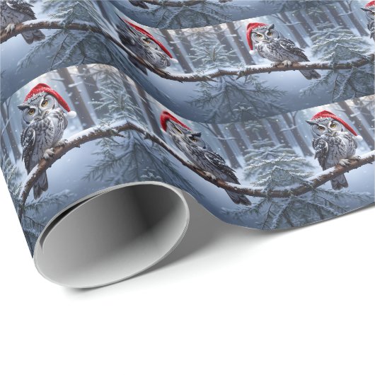 Uil met kerstmuts cadeaupapier (Rol Hoek)
