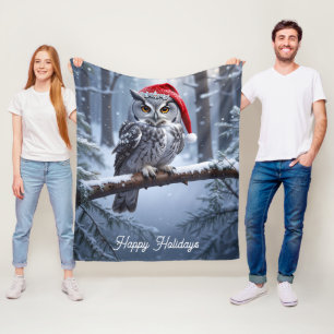 Uil met kerstmuts fleece  deken