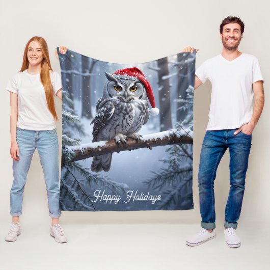 Uil met kerstmuts fleece deken (In situ)