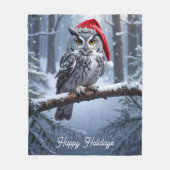 Uil met kerstmuts fleece deken (Voorkant)